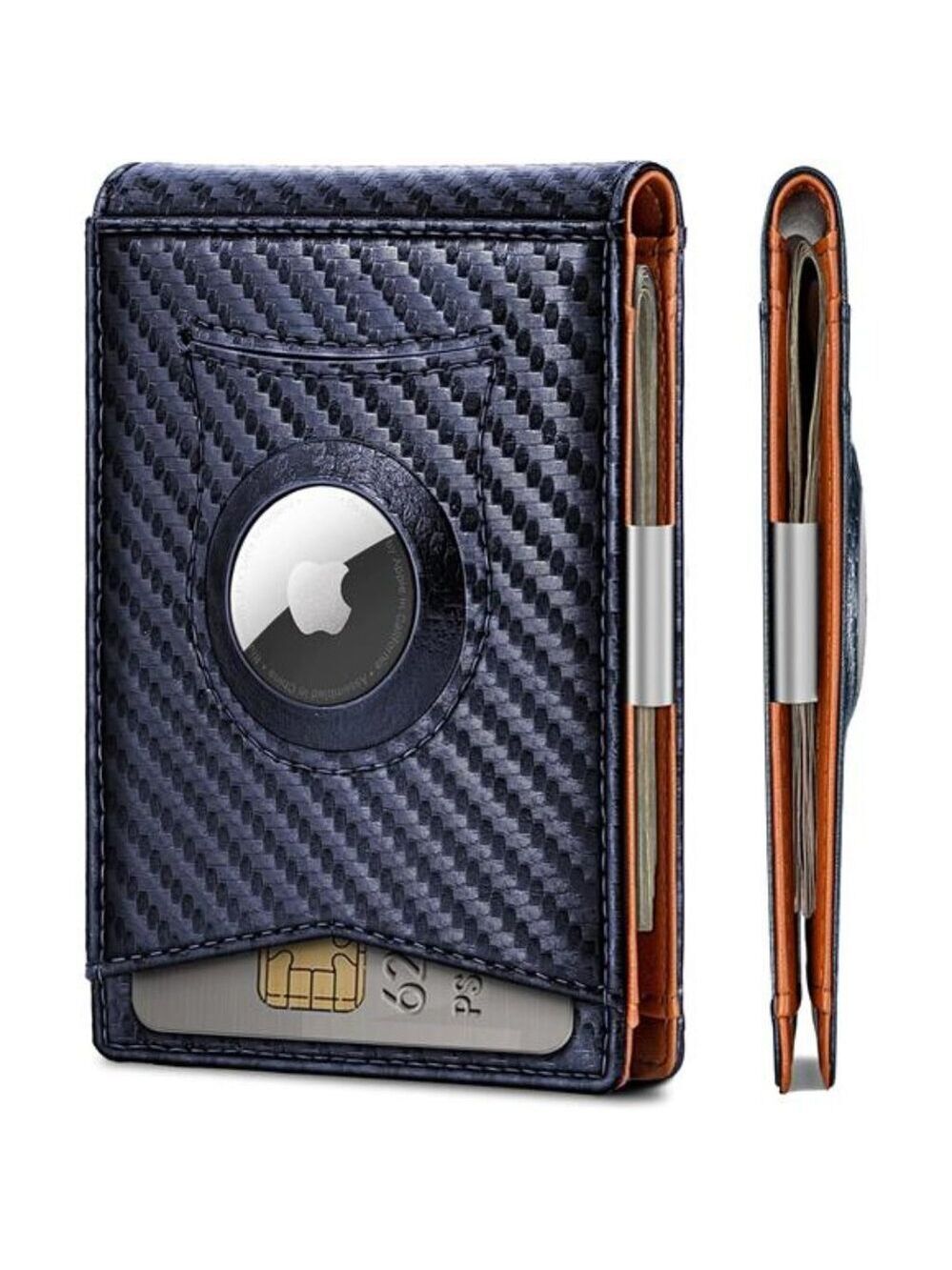 Mens Leather Wallet Slim Front Pocket Airtag Compatible Money Clip RFID